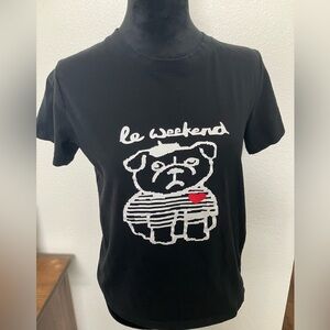 French Connection Black French Bulldog Le Weekend Top  Tee Shirt Sz XS